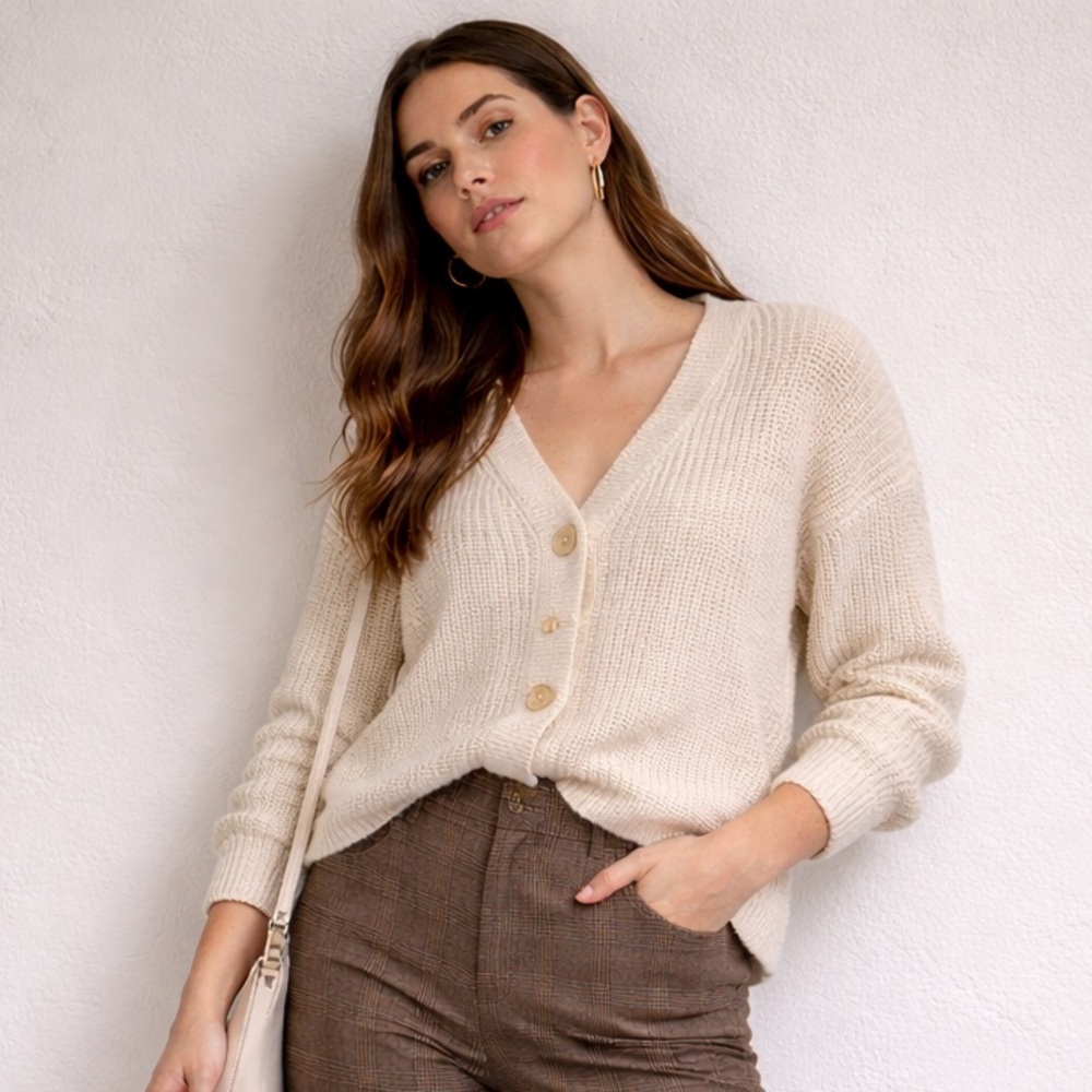 Elegant Cream Button-Up Cardigan